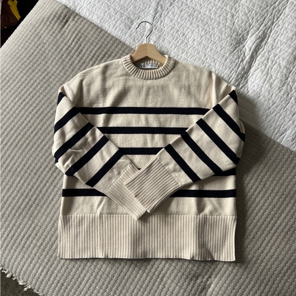 Zara Striped Knit Sweater - Cream and Black - Picture 2 of 4